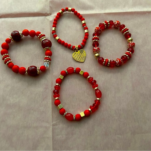 New 4pc Red Stone Boho Bracelet Set - Picture 13 of 17